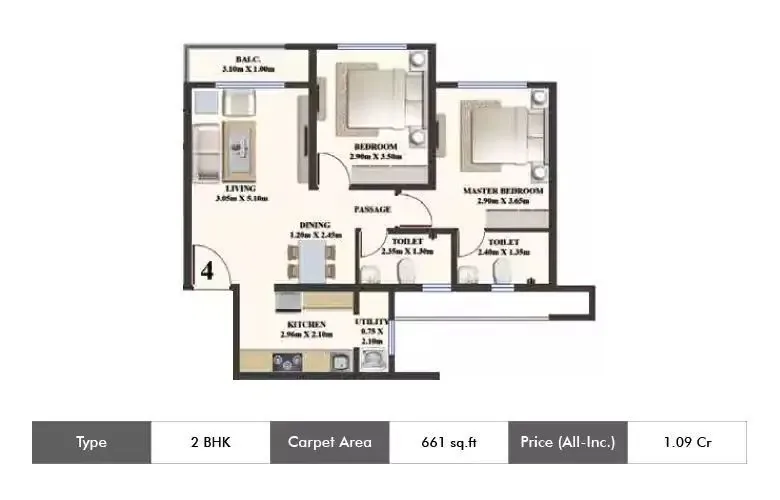 2 BHK Ultima - Type 2 floor plan