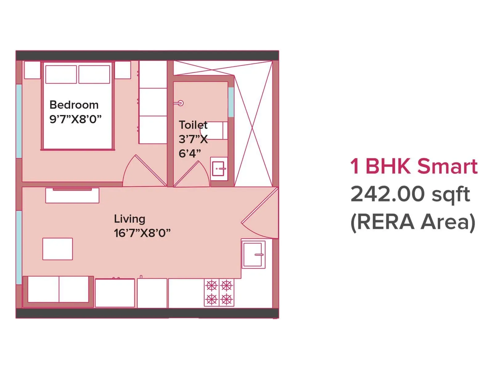 1 BHK Smart floor plan