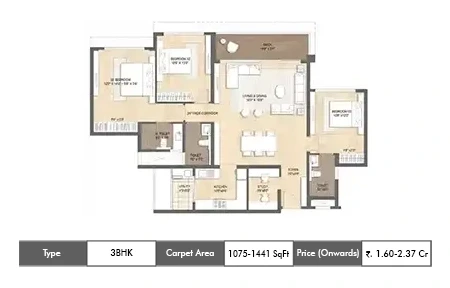 3BHK floor plan in Panvel