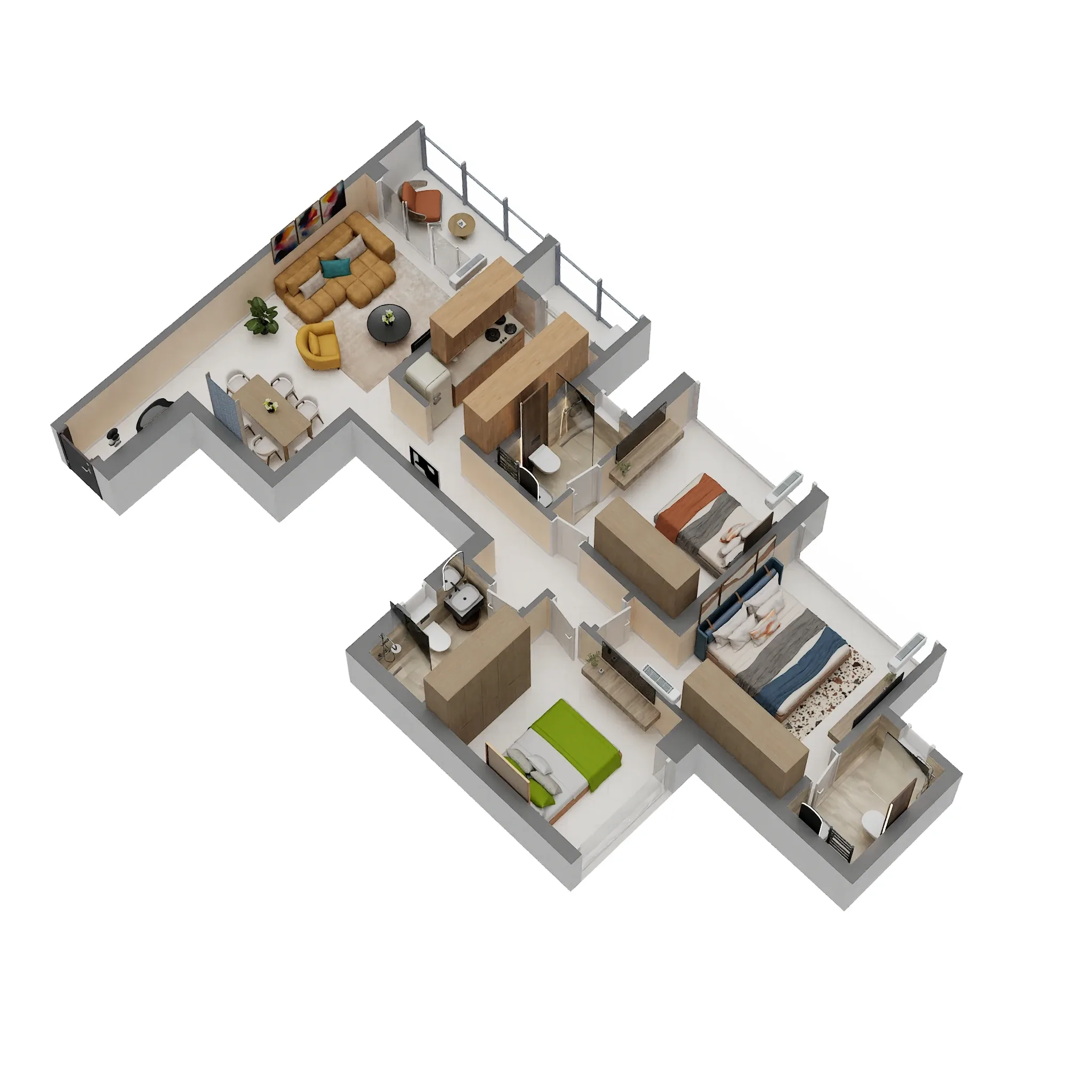 3BHK floor plan in Sanpada