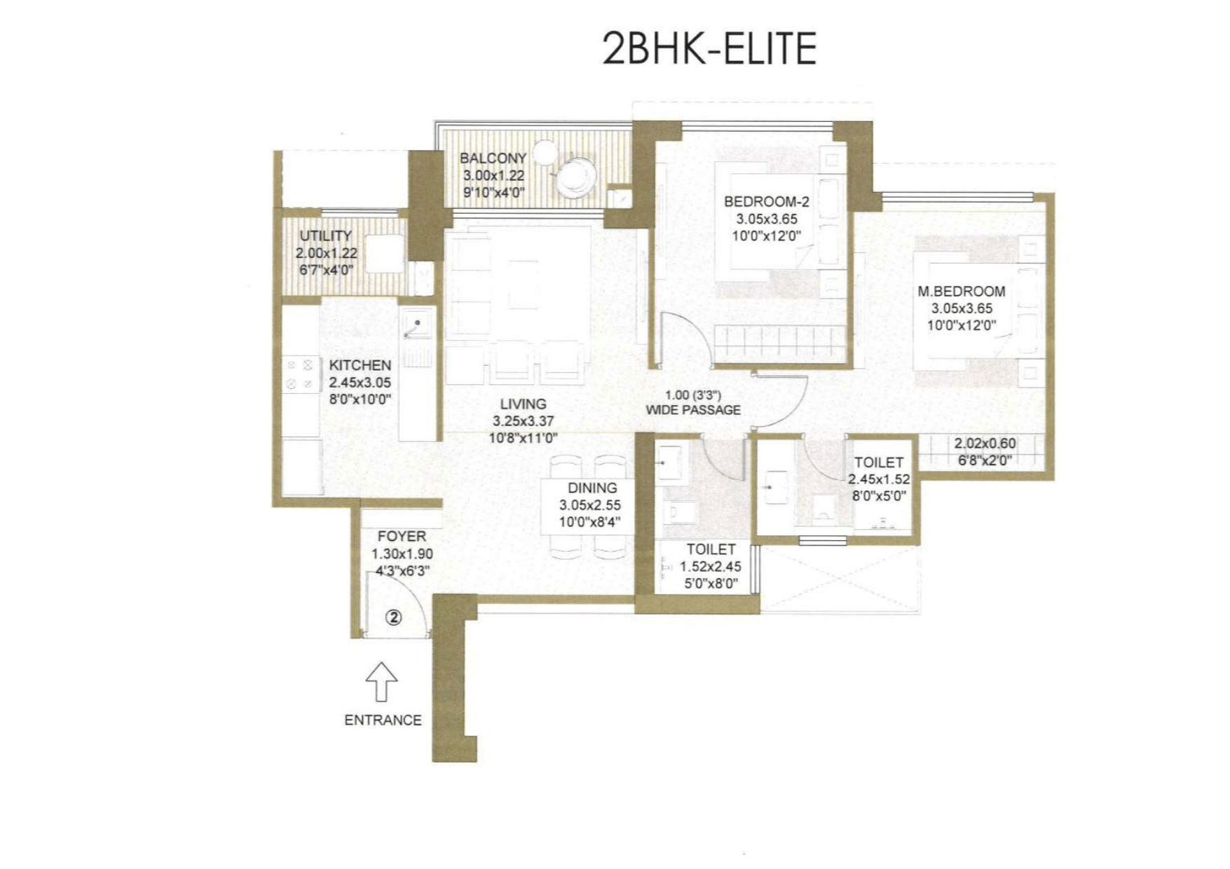 2BHK floor plan in Panvel