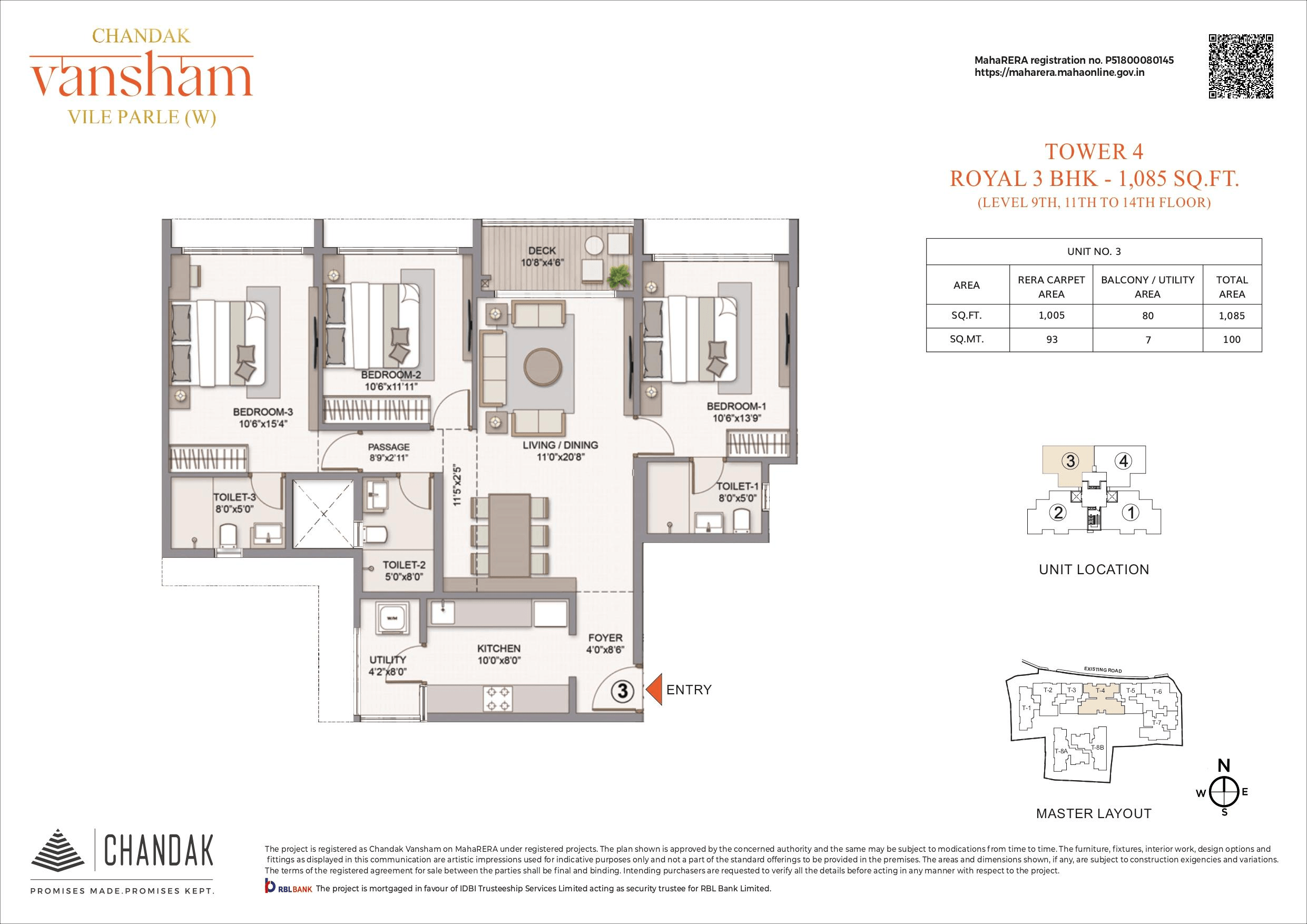 3BHK floor plan in Vile Parle West