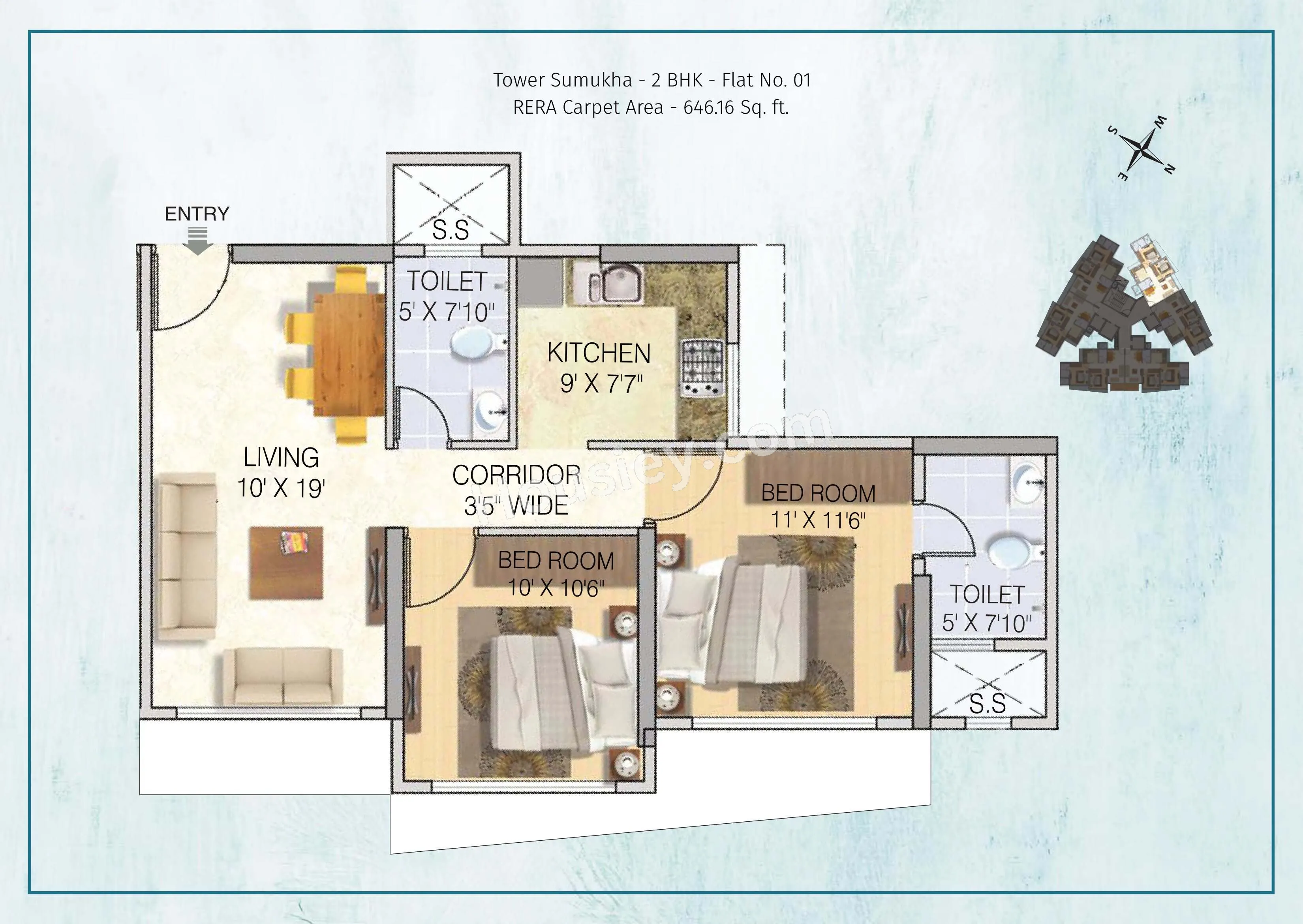 2BHK floor plan in Chembur East