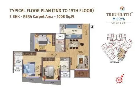 3BHK floor plan in Chembur East