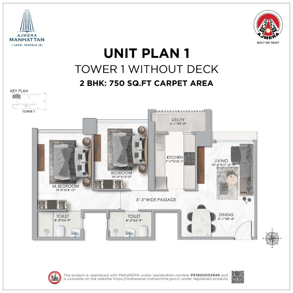 2BHK floor plan in Wadala East