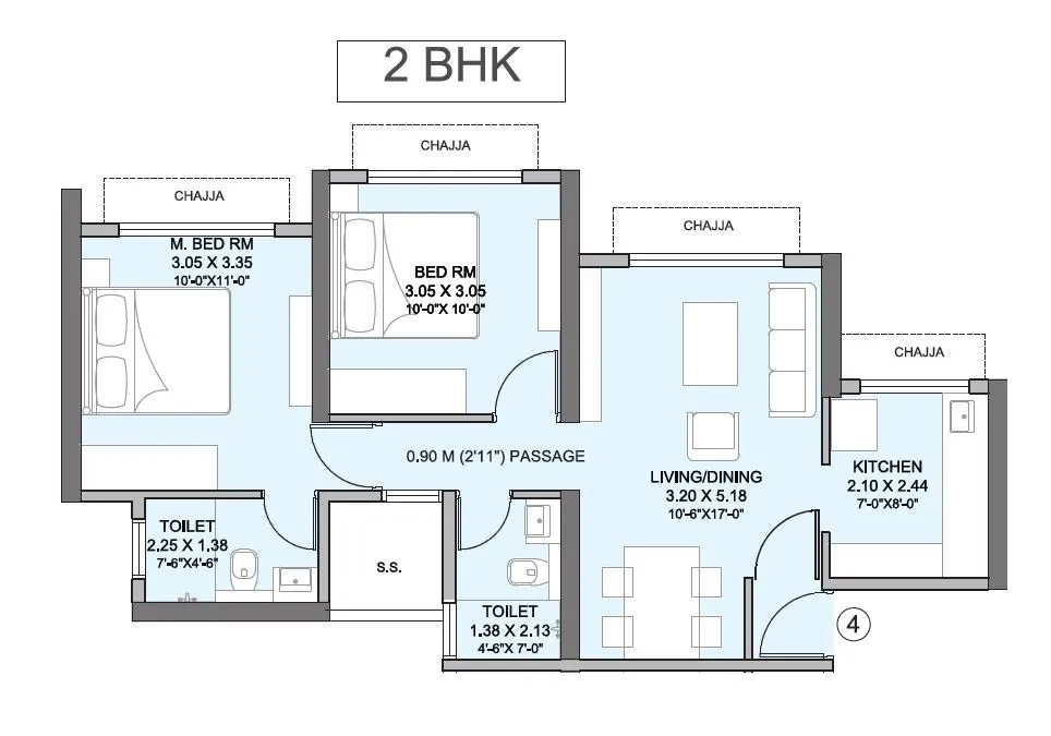 2 BHK(S) floor plan