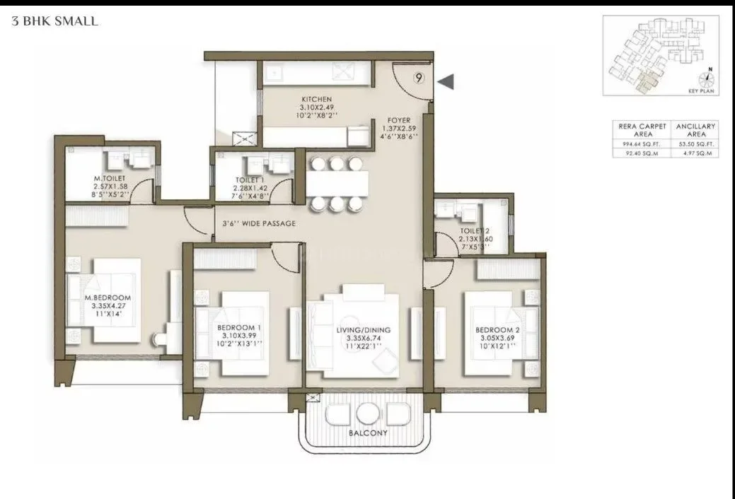 3BHK floor plan in Mahim