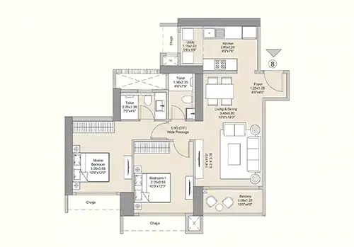 2BHK floor plan in Thane West