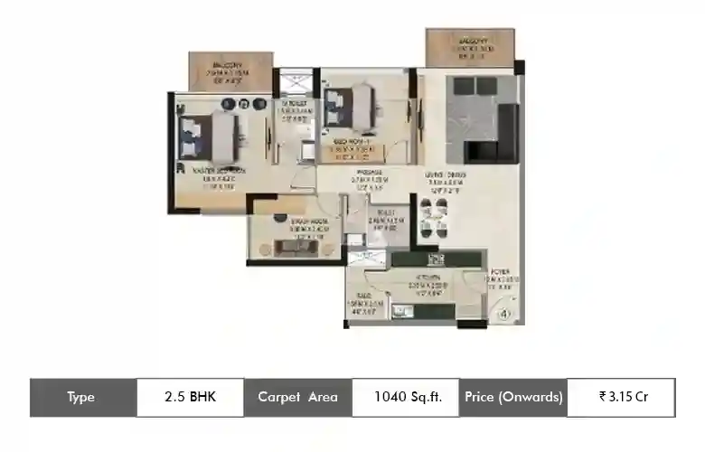 3 BHK Standard floor plan